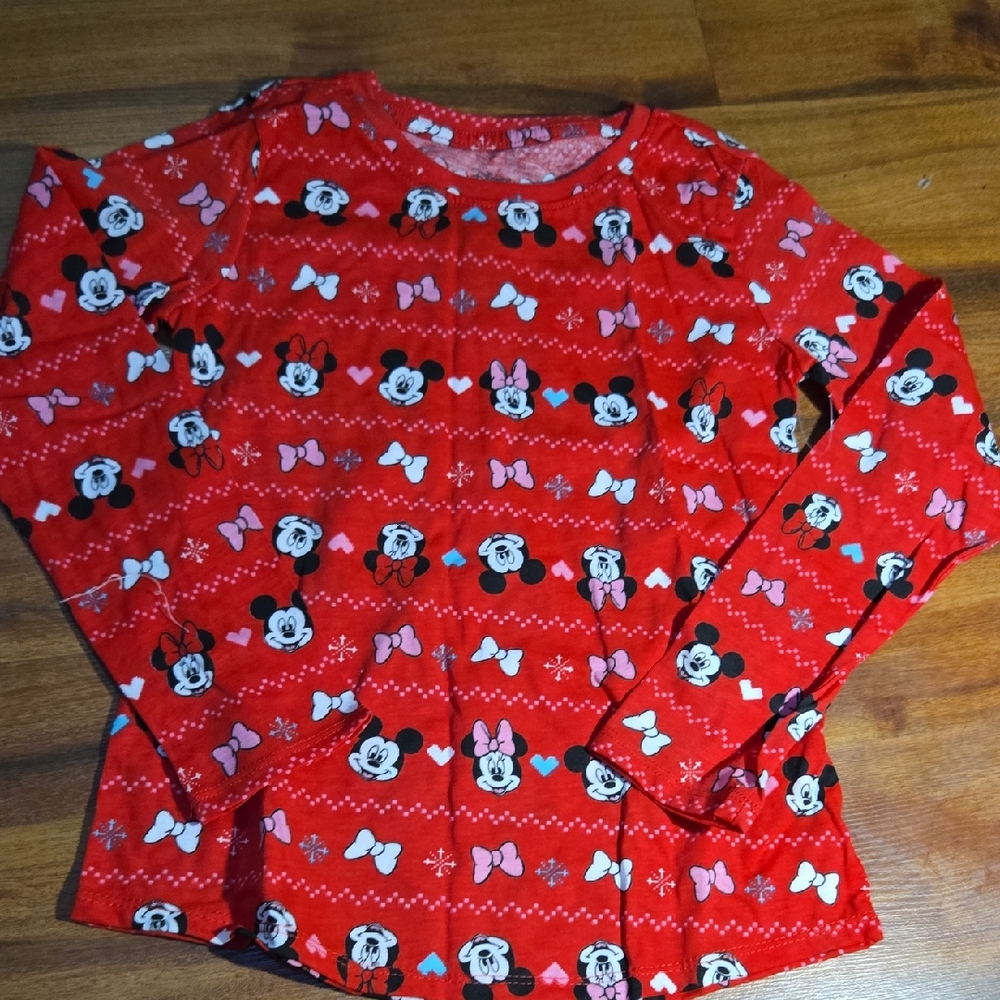 Disney Red Mickey and Minnie Patterned Shirt New Size 7/8 Holidays Kids